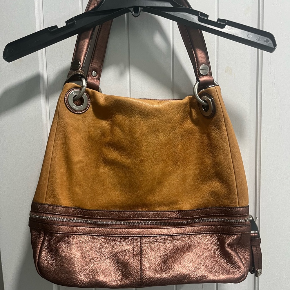 B. Makowsky Brown and Tan Leather Bag